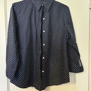 Polo by Ralph Lauren Navy and White Polka Dot Button-Up Blouse